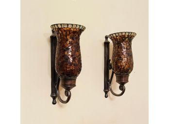 Pair Of Bombay Tiffany Style Wall Candle Holders #54