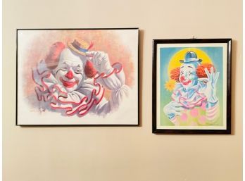 Lot Of 2 Vintage Clown Prints Framed #116