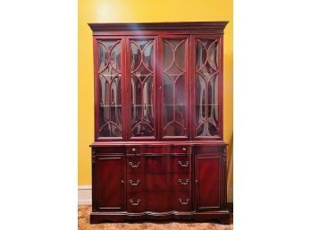 Vintage Mid Century Mahogany China Cabinet With Bubble Glass And Wood Doors #119