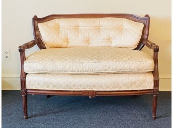 Hibriten Vintage French Walnut Cane Upholstered Loveseat #190