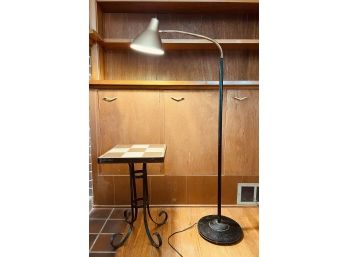 Mid Century Modern Gooseneck Floor Lamp And Tile Top Iron Patio Coffee Table 21'H X 14'W #52