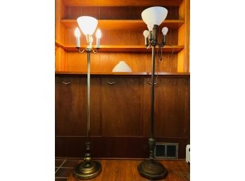 Lot Of 2 Antique Art Deco 6 Way Floor Lamps With Milk Glass Shades Plus Extra Milk Glass Shade #56