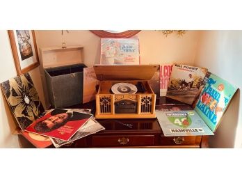 Vintage Record Player Turntable CD And Cassette Stereo, Various Records & Vtg Philco Record Carrying Case #57