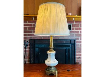 Beautiful White Porcelain And Brass Lamp With Shade 33 Inches  #64