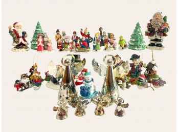 Beautiful Collection Of Christmas Village Figurines, Metal Angels, Santa Clauses And Other Figurines #48