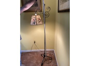 Vintage Iron Floor Lamp With Vintage Lamp Shade Bird Prints