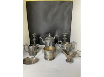 Vintage Reed & Barton Silver-plate 4 Piece Set, Barbour Silver Co. Pair Of Candle Holders, Gravy Boat