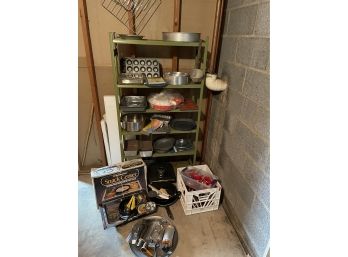 Lot Includes Knick-Knacks And A Rack (Baking Items. Pots, Baking Forms)