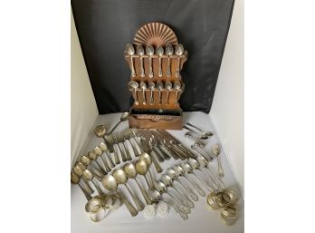 Lot Includes Vintage Sterling R. Wallace 6 Knives, R Wallace Sectional Spoons And Forks Silver Plated .....