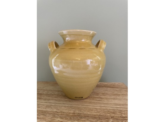 Hard To Find Simon Pearce Crackle Glaze Pottery Handled Urn In Mint Condition