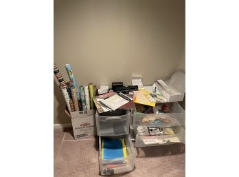 Lot Of Stationery Supplies And Two Storage Plastic Drawers