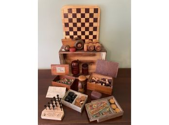 Lot Of Amazing Antique Vintage Collectible Wooden Games, Toys And Trinkets