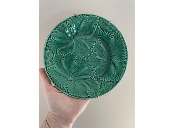 French Antique Majolica Green Plate Fully Marked With The Anchor Mark And R S Manufacture, C.1880