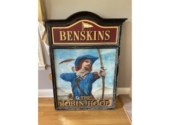 THE ROBIN HOOD Vintage Collectible BENSKINS BREWERY Hand Painted Wooden Sign (both Sides)