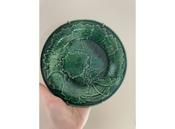 French Antique Majolica Green Plate