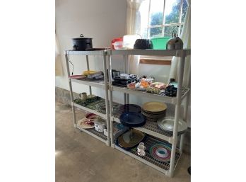 Lot Of Kitchen Knick-knacks And Two Plastic Shelves
