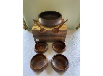 Vintage Teak Salad Bowl 7 Piece Set Genuine Wood