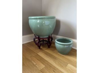 Chinese Celadon Crackle Planter Comes With The Smaller Size Planter
