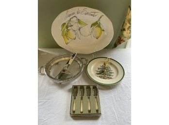 Limon Di Sorrento Hand Made Platter, Silver Plate Dish With Pyrex Baking Dish, Spode Christmas, Etc