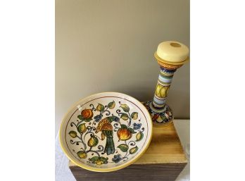Beautiful Nova Deruta Hand Painted Serving Bowl And Deruta Italy Hand Painted Pillar Candle Holder