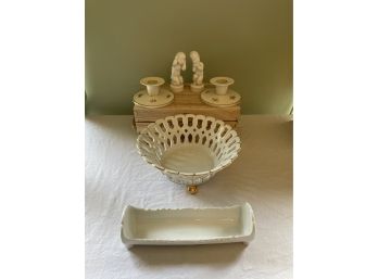 Lot Includes Beautiful Royal Copenhagen Candleholder Set, Baby Figurines And Beautiful Gold Trimmed Porcelain