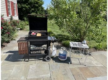 Weber Square Stand Up Gas Grill In Great Condition And Handmade Table And Garden Torch