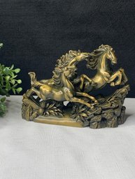 Resin Three Running Stallion / Galloping Horses Sculpture, Antiqued-bronze Colored