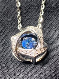 Sterling Necklace And Pendant With Blue Stone, Marked 925