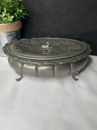 Vintage Pewter Footed Serving Bowl /Dish Or Incense / Potpurri Bowl With Vented Lid, Made In Italy