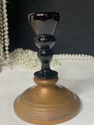 Vintage Brass Base And Ceramic Candle Stick Holder, Hallmarked GOLDEN RAY 300