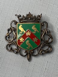 Vintage Coat Of Arms / Family Crest Pin Brooch, Hallmarked