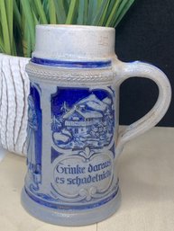 Antique Blue Glazed Beer Stein - Germany - Abschied - Trinke Daraus Es Schadetnicht, 0,5L