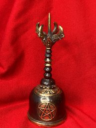 Brass Bell With Claw And Spike Detail At Top, Pentagram On Bell, Altar Or Ritual Bell