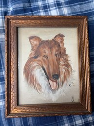 Handpainted Wall Art - Detailed Border Collie Face On Silk, Wooden Frame