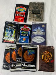 Ten (10) Early 1990s SEALED Packs Of Sports Cards, Baseball Basketball Football Hockey, Topps, Blue Chips