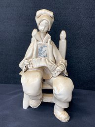 Vintage Italian Fabio Mola - Signed And Numbered Ceramic Sculpture - Girl Playing Accordion Seated