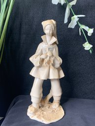 Vintage Italian Fabio Mola - Signed And Numbered Ceramic Sculpture - Girl Walking, Holding Kerchief