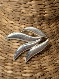 Sterling Silver Feather Or Leaves, Pin Brooch, Marked Sterling