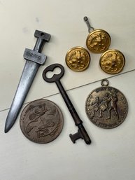 Medallions, Buttons, Skeleton Key And Mini Dagger Pendant