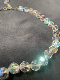 Brilliant Sparkle Iridescent Clear Beaded Necklace With Open Hook Clasp