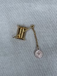 AVON 1983 Favorite Pastimes Gold Toned Tack Pin, Spool Of Thread With Needle & Pearlized Button, Back Missing