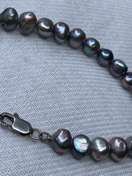 Dark Gray (freshwater) Pearl Bracelet With Sterling Clasp Marked 925