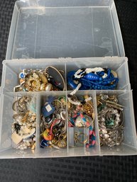 Mixed Costume Jewelry, Craft / Wear/ Resell  Repair - Over 3 Pounds In Plastic Storage Container