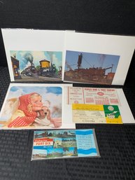 Vintage 1970s Print Ads Ads, Lithograph, And Postcards, Steam Locomotive, Insurance, Club Membership