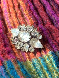 Vintage Crystal Brooch, Clear Stones, Silver Toned Setting