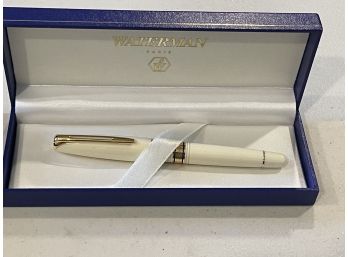 WATERMAN White And Gold Rollerball Pen NEW