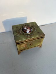 Antique French Limoges Enamel And Green Onyx Jewelry Box (19th Century)