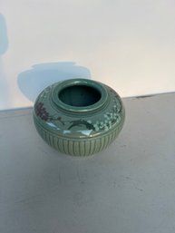 Floral Teal Vase With Signature On The Bottom