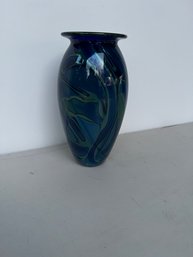 Robert Eickholt Blue Glass Vase Signed By Artist