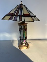 Colored Glass Panel Lamp With Glass Paned Stand